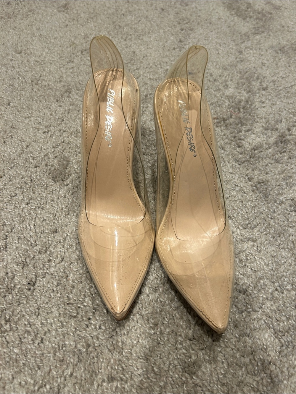 Public Desire Nude Clear Pointed Slingback Heels